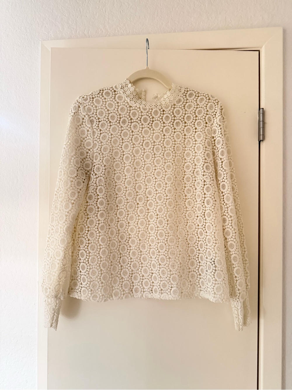 H&M Cream Floral Crochet Long Sleeve Top